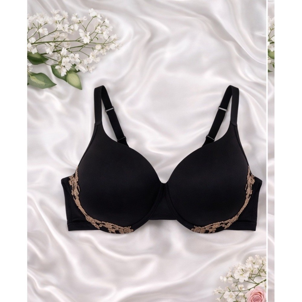 Wacoal Opulence Contour Bra Size 34C Black Beige Lace Trim Underwire 853112